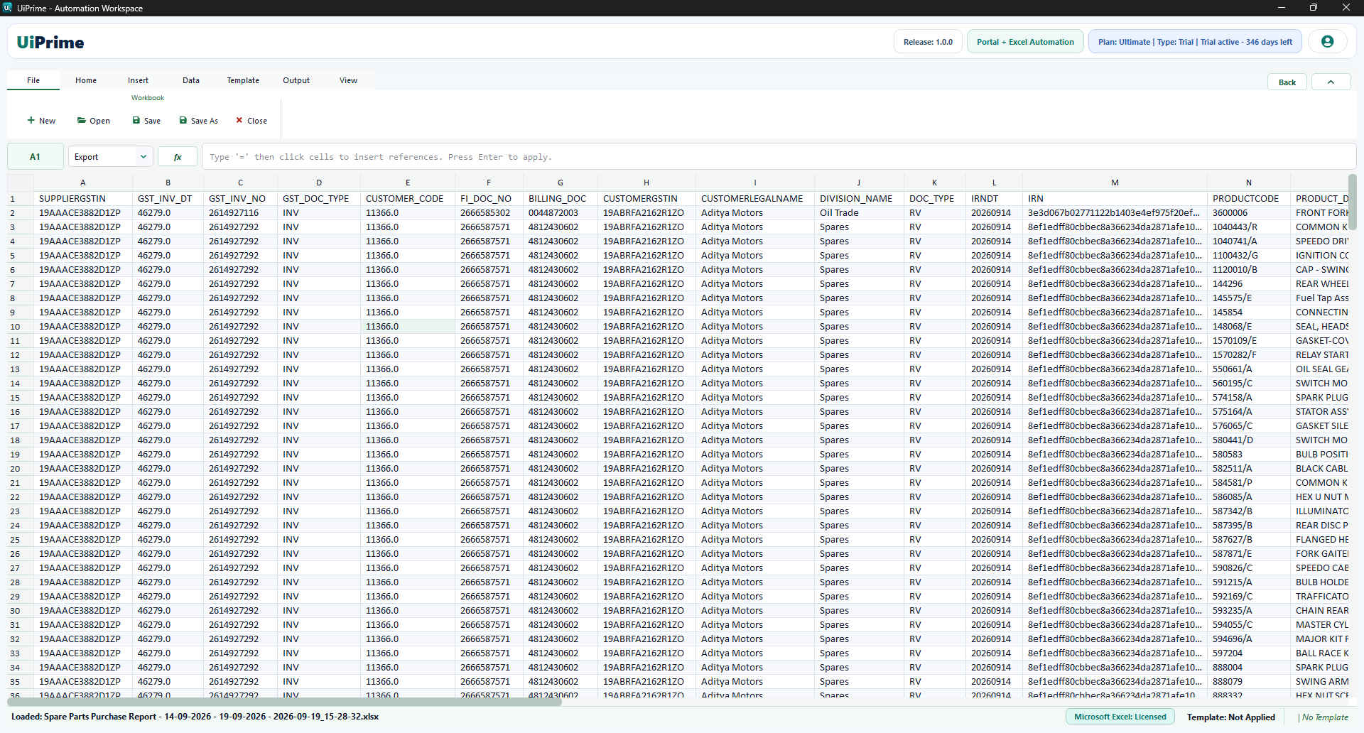 UiPrime dashboard showing run status and output