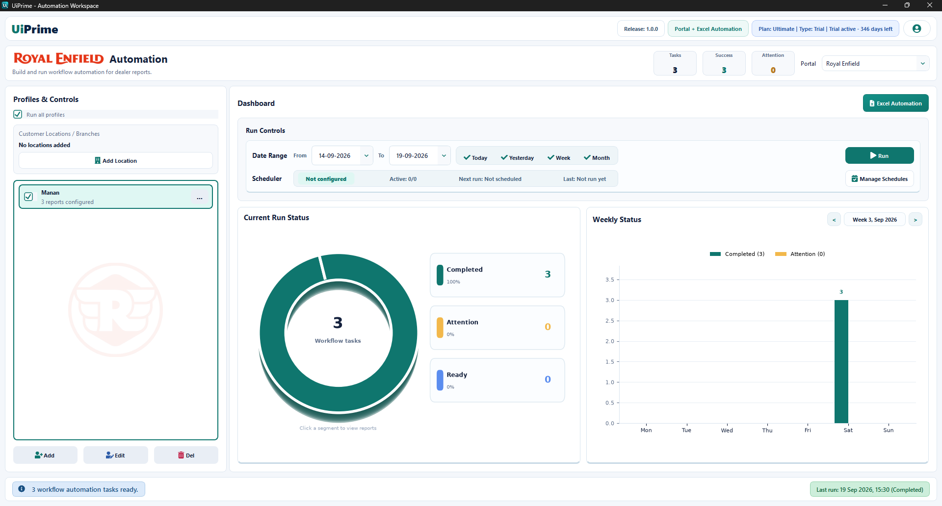 UiPrime Excel template selection screen